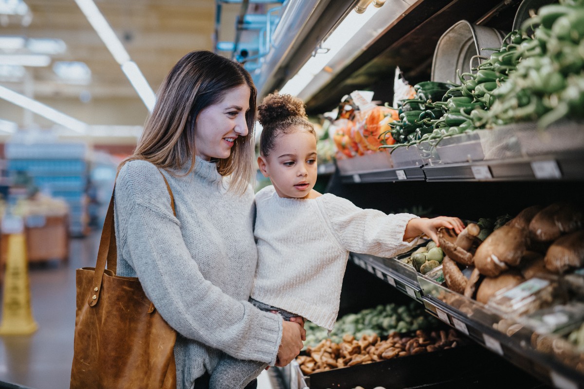 Pictured: Shopping at grocery store.